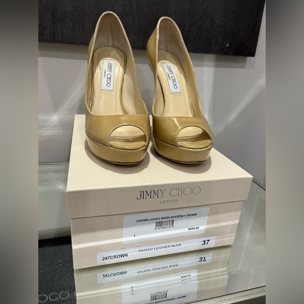 Size 37 Jimmy Choo Peep Toe heels in nude
